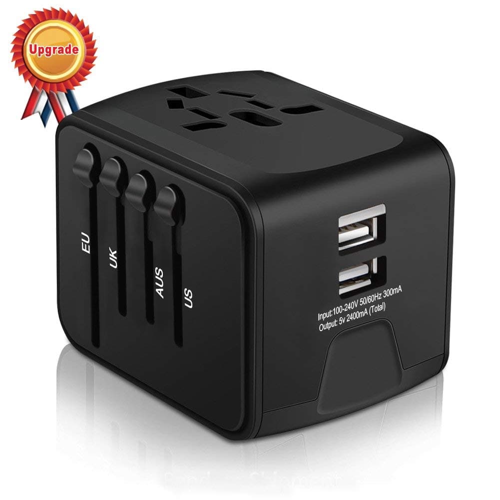 APzek Travel Adapter, International Power Adapter with 2 USB Charging Ports, European Adapter
