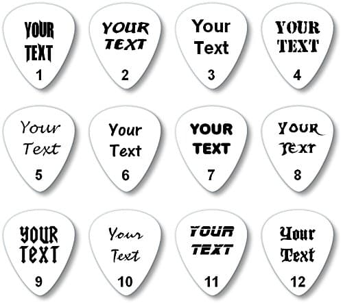 12 x custom guitar picks, plectrums personalised with your name