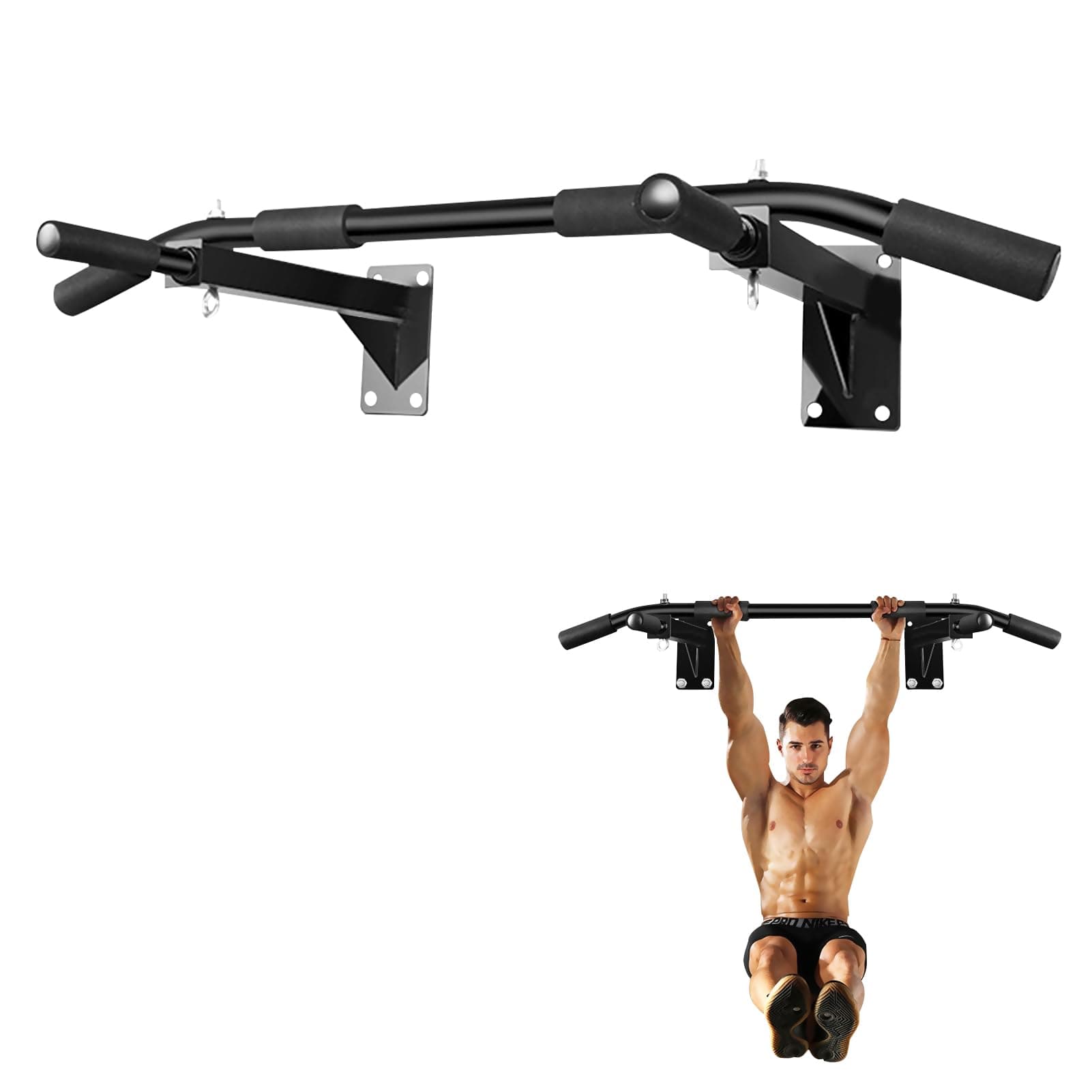 Beauenty Wall Mounted Pull Up Bar - Heavy Duty, Triangular Structure for Extra Stability, Multiple Exercise Options, Home Gym Equipment for Indoor Workout.