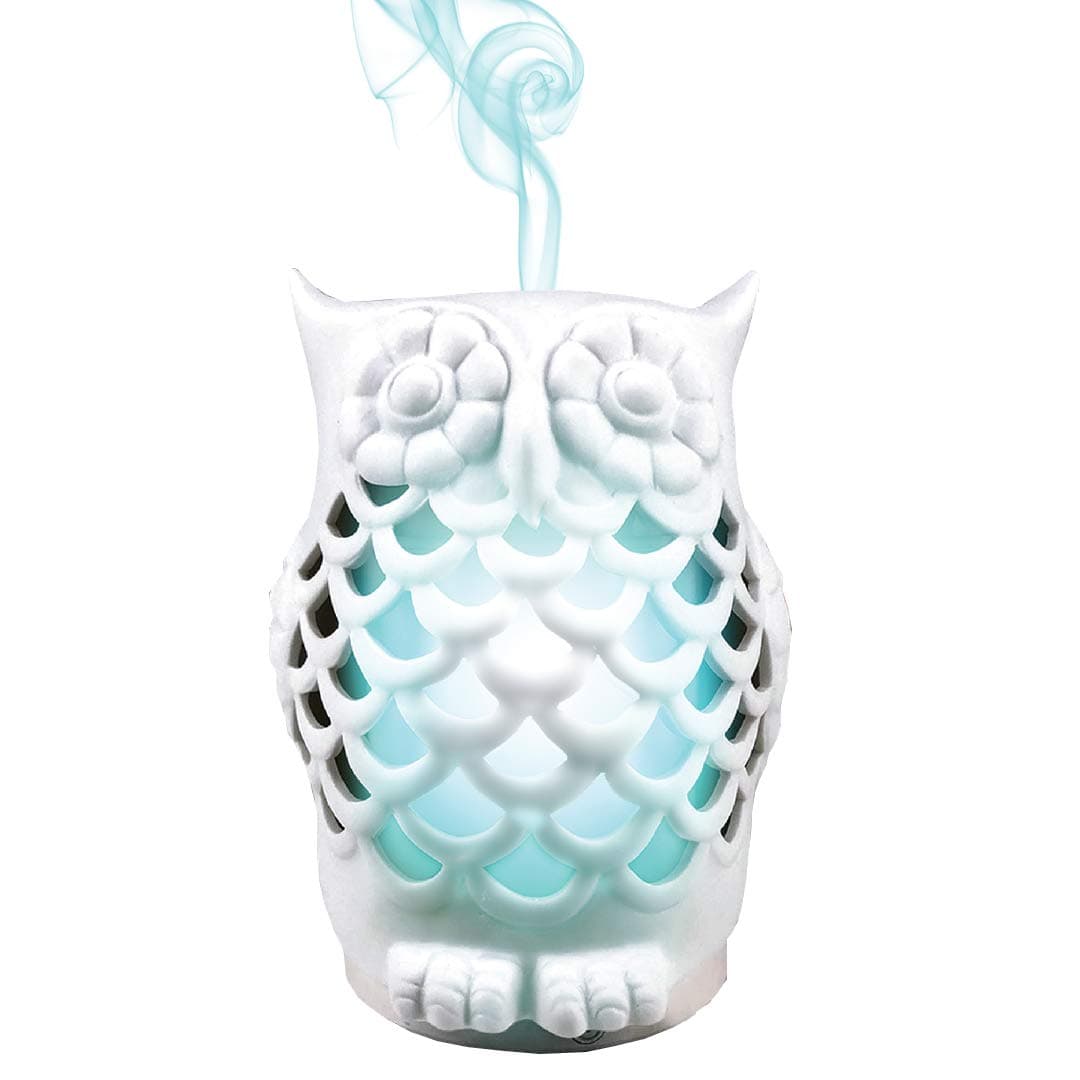 Simply Diffusers Custom Italian Designed Owl Essential Oil Diffuser Decorative Aromatherapy Diffuser, Elegant Ceramic Humidifier, USB Powered with Timer Portable for Home Bedroom Office Yoga SPA