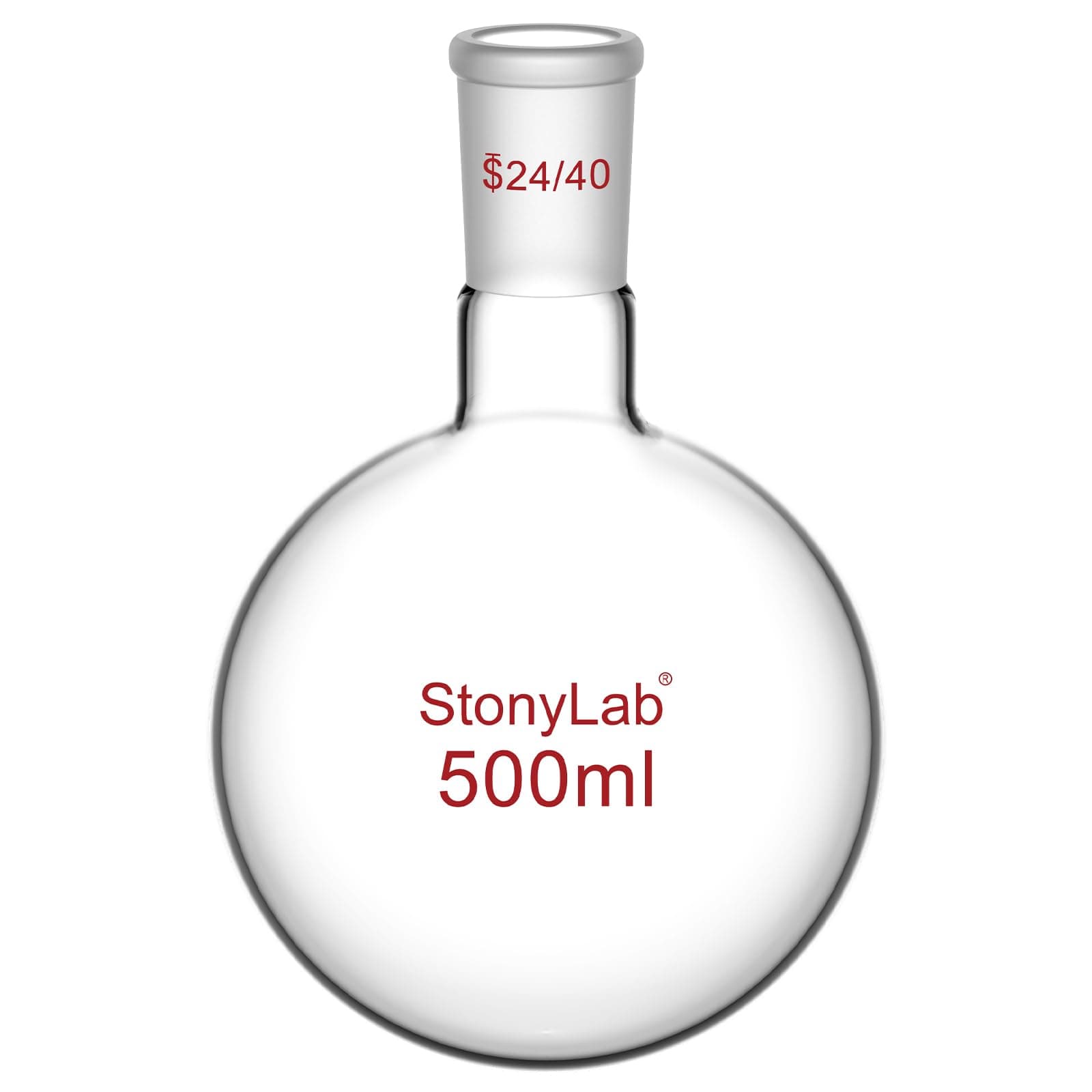 - StonyLab Glass 500ml Heavy Wall Single Neck 1 Neck Round Bottom Flask RBF, with 24/40 Standard Taper Outer Joint – 500ml