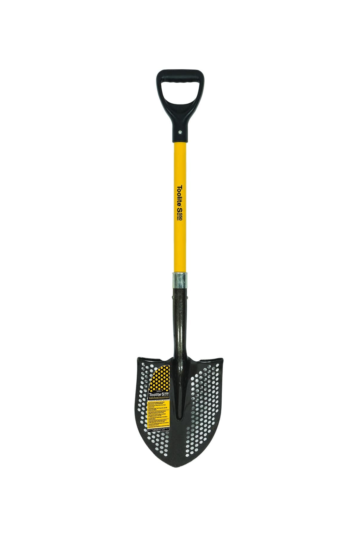 Toolite 49501 Round Point Shovel, 14 Gauge #2 / 9.5" x 11.5" , Forward Turned Step/ Perforated, Power Collar & Solid Steel Rivet, 29" Professional Grade Fiberglass, Poly D Grip