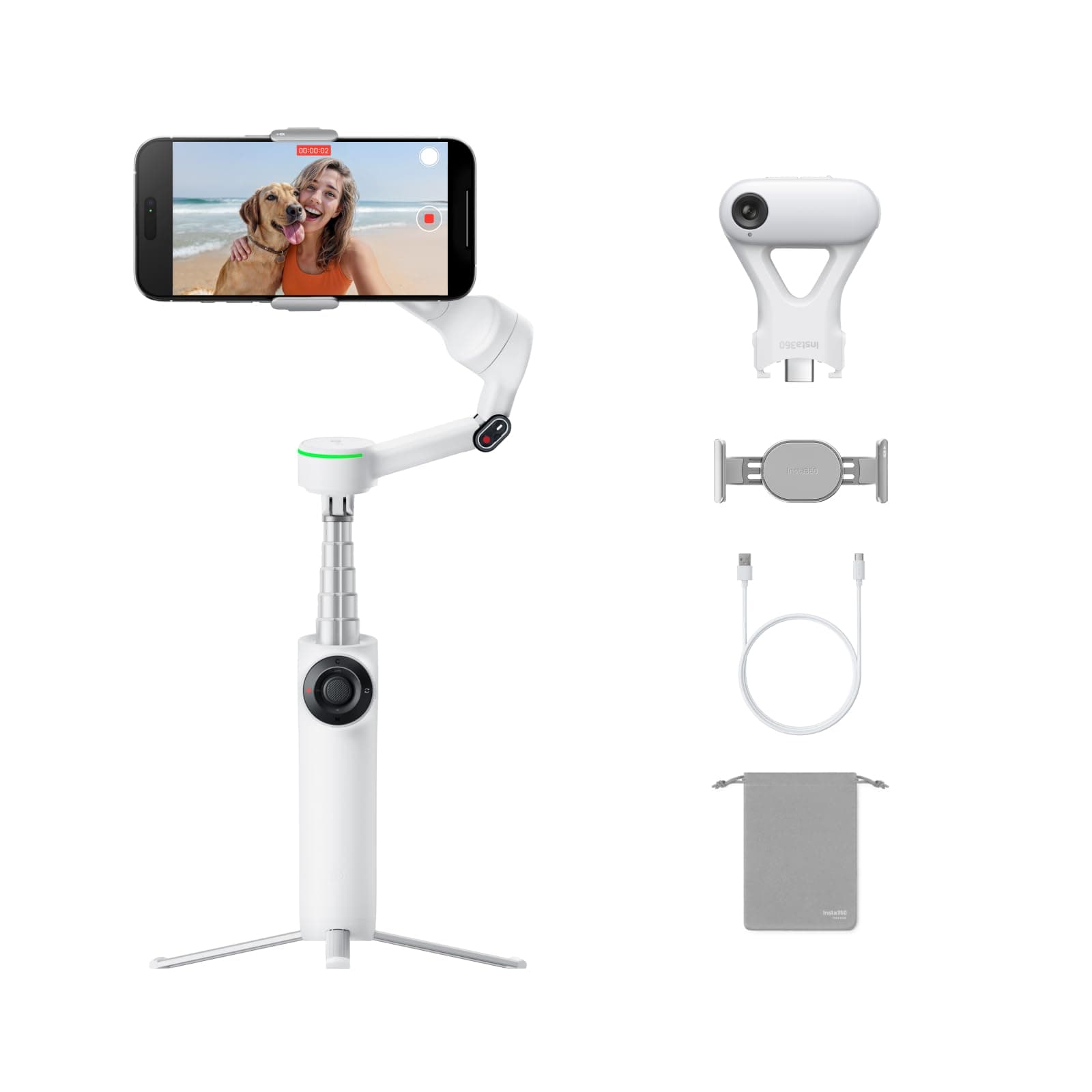 - Flow 2 Pro AI Tracker Bundle White - Industry-First AI Phone Gimbal with Apple DockKit, Pioneering 360º Pan Tracking, Free Tilt, Built-in Tripod/Selfie Stick, Portable Vlog/Travel Stabilizer