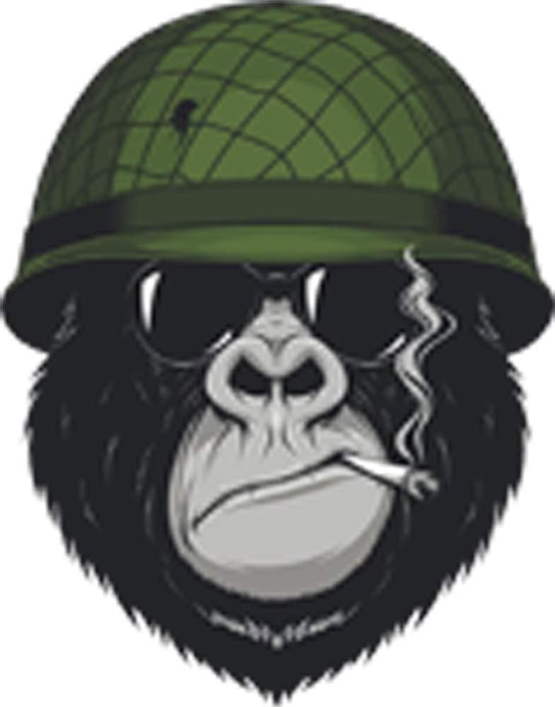 Intense Aggressive Scary Smoking Armed Forces War Gorilla Cartoon Vinyl Decal Sticker (8" Tall)