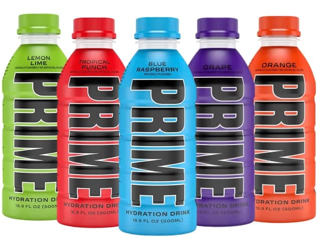 Prime Hydration Sports Drink Variety Pack - Energy Drink, Electrolyte Beverage - Lemon Lime, Tropical Punch, Blue Raspberry, Orange, Grape & Ice Pop - 16.9 Fl Oz (5 Pack)
