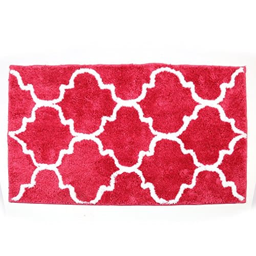 Pawer Microfiber Shaggy Bathroom Rugs Non-Skid Rubber Backing Bath Mat Water Absorbent Kitchen Floor Rug Thick Solid Machine Washable (18×26", Rosy)