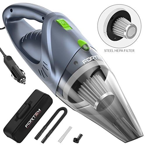 FORTEM Car Vacuum Cleaner 120W, 4500 PA Suction, 16 ft Power Cord, Steel Washable Filter, Carry Bag