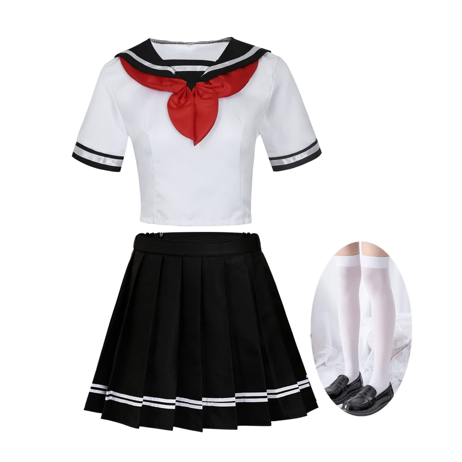 Anime Yandere Simulator Ayano Aishi Yandere Chan Cosplay Costume Japanese School Girls Uniform Sailor Pleated Skirt (Black and White, XX-Large)