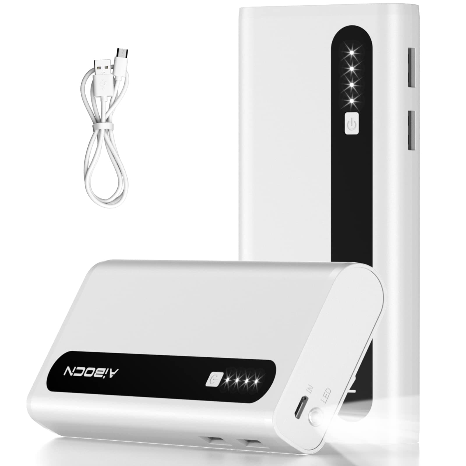 Aibocn Power Bank 10,000mAh Phone Portable Charger with Flashlight (White+Black)