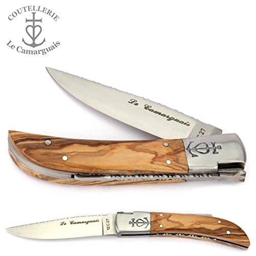 Le Camarguais French Handmade Pocket Knife 12 cm 20007C Olive Wood Handle, Blade and bolsters Stainless Steel