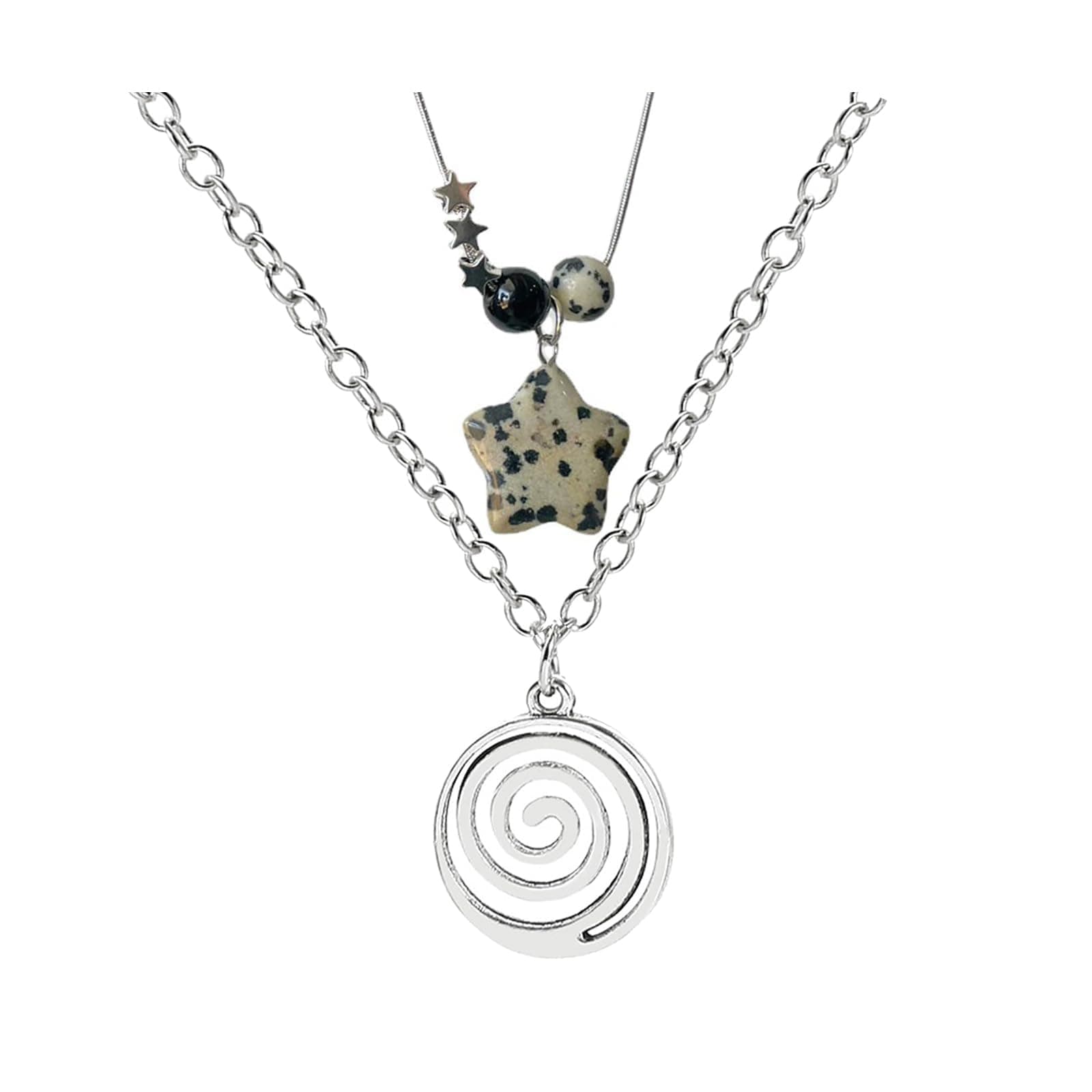 2 Pcs Y2k Accessories Y2k Star Necklace Swirl Necklace Grunge Necklace Y2k Necklaces for Women Gothic Necklace Grunge Jewelry Aesthetic Accessories Y2k Jewelry for Women Men, Zinc, alloy
