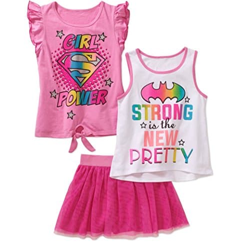 Girls Supergirl Batgirl 3 pc T-Shirt, Tanktop, Tutu Skirt/Scooter (6/6X)