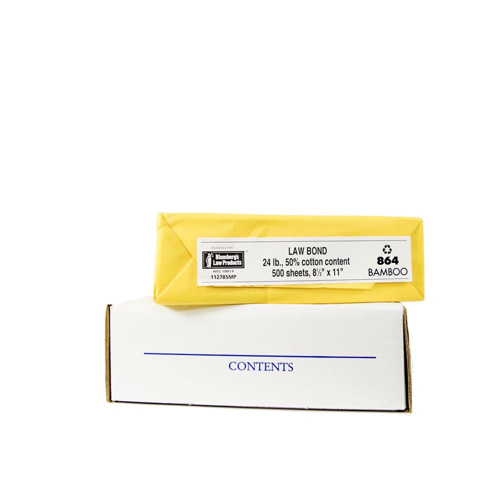 Blumberg's Law Bond 24 lb., 8.5" x 11", 50% Cotton Paper, 100% Recycled, Archival Quality Paper for Legal Documents, 1000 Sheets (Bamboo)