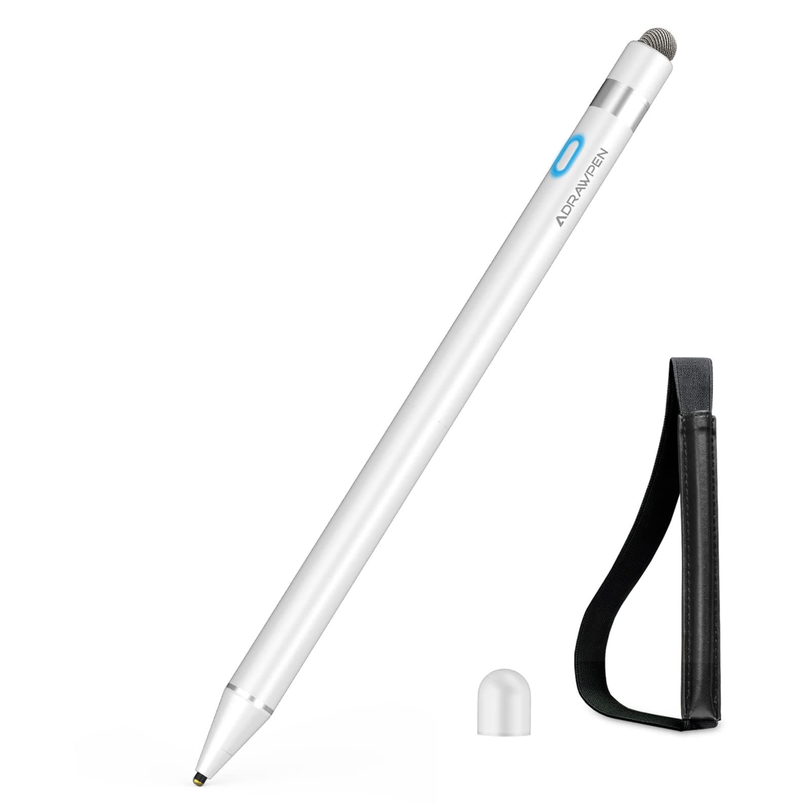 Stylus Pen Compatible for Apple iPad, Adrawpen Rechargeable Active Stylus Pen with 2 in 1 Copper & Mesh Fine Tip, 5 Mins Auto Off Smart Pencil Digital Pen for iPad/iPhone/iPad Pro &Android-White