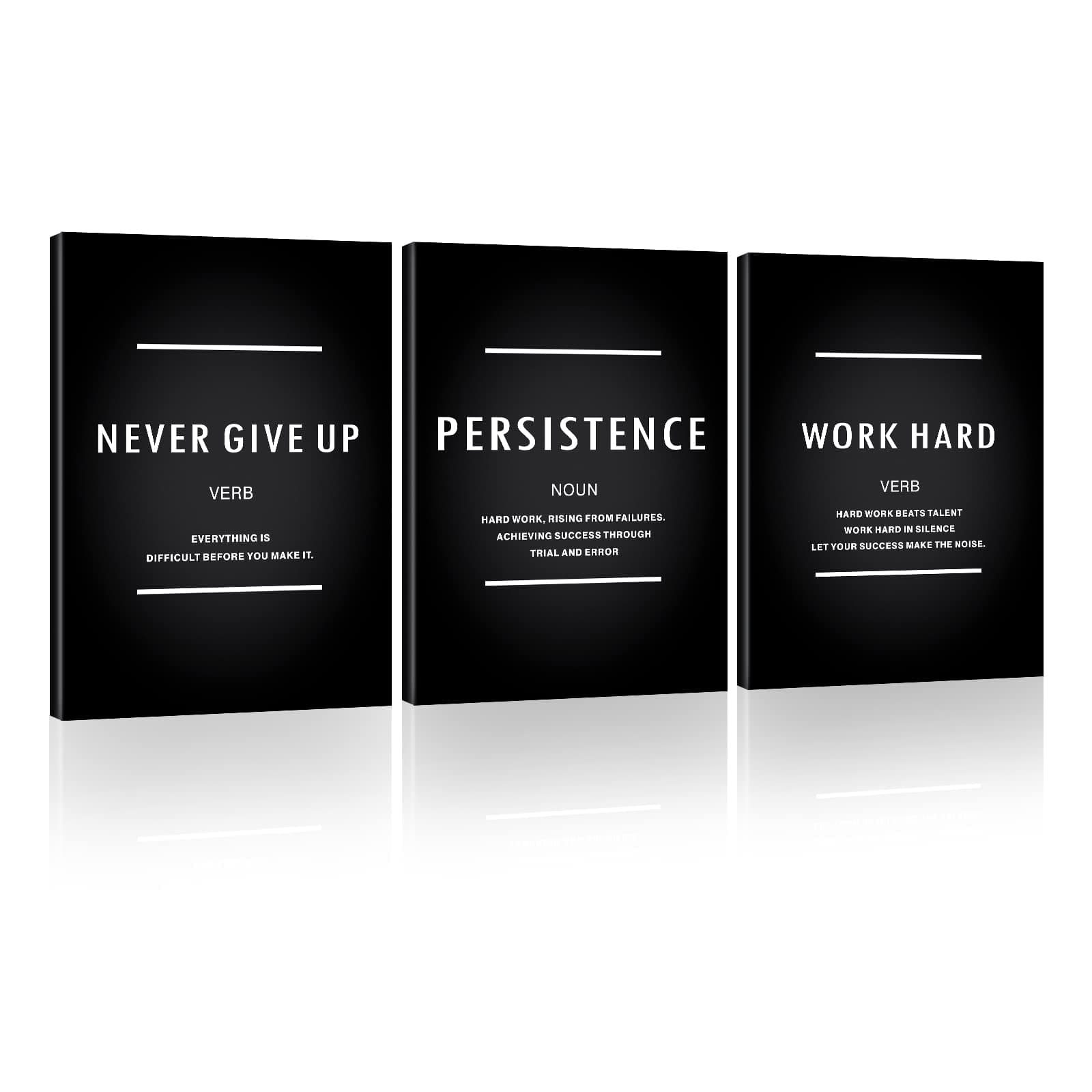 Inspiration Never Give Up Canvas Wall Art, Motivational Work Hard Persistence Quotes Reminder Decor Positive Affirmation Poster Success Wall Hanging Picture Leadership Gift for Home Office Workplace