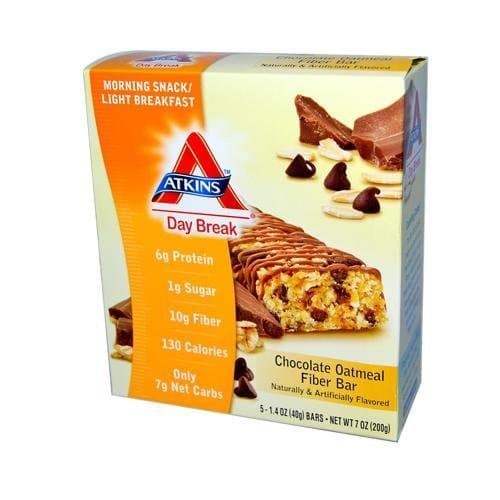 Atkins Day Break Chocolate Oatmeal Fiber Morning Snack Bar,1.4 Ounce, 5 Count Bars(Pack of 2)