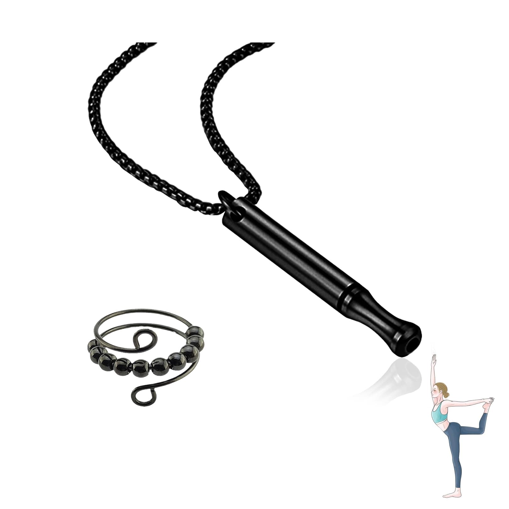 WLVinson Smoking cessation aid, breath chain, smoking cessation, necklace, smokeless original, against smoking quit necklace chain with whistle, anxiety breath necklace, anxiety relief with ring