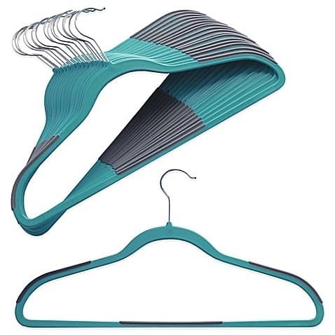 Studio 3B Slim Grips Hangers, Includes non-slip padding to keep clothing in place, Chrome plated hook swivels - 16-Piece (Aqua)