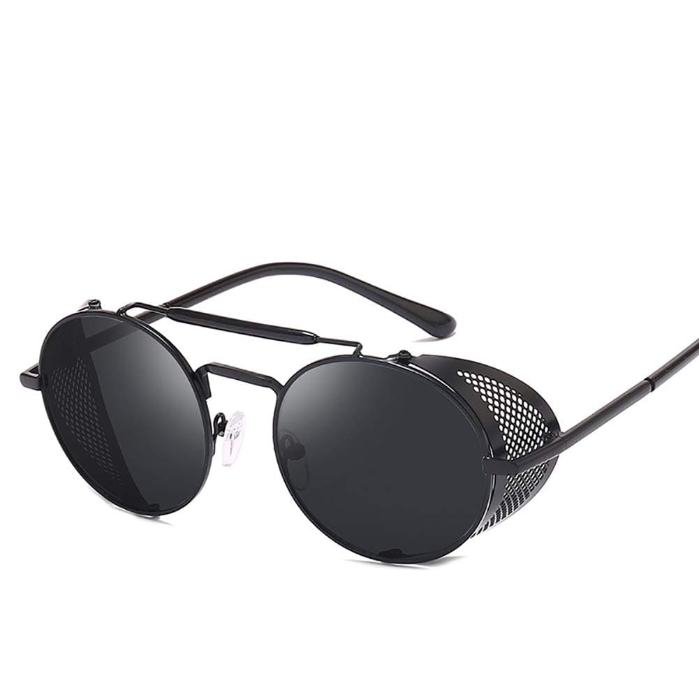 CosfunmaxCrowley Sunglasses Round Metal Retro Steampunk Glasses Eyewear Halloween Cosplay Costume Accessories Black