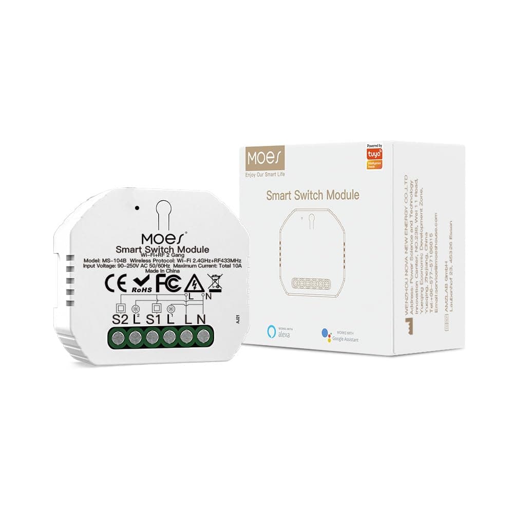 MOES WiFi RF433 Smart Alexa LED Light Switch Module, Wireless Remote Control 1 Way or 2 Way Multi-Control, Compatible with Smart Life Tuya App Alexa and Google Home, 2 Gang Only Support WiFi 2.4Ghz