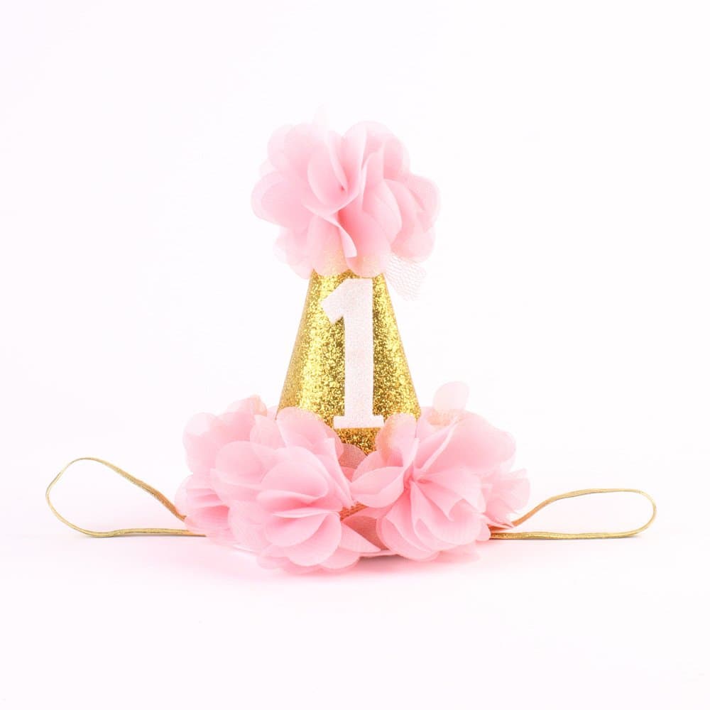 Infant Baby 1st Birthday Party Hat Princess Hairband Baby Girl Flower Delicate Hair Accessories Crown Party Hats, Pink, Small