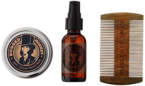 Complete Beard and Moustache Care Gift Pack with All Natural Balm, Oil, and Comb From Rugged Monkey Grooming