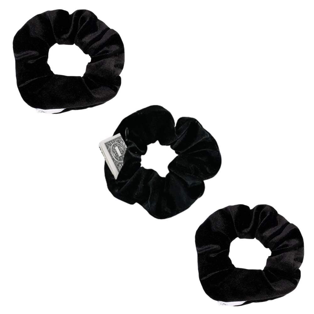 BSEKT Zipper Scrunchies, Pocket Scrunchie, SECRET & HIDDEN, Velvet Hair Ties Bracelet, Compatible with Apple AirPods 2 & 1, Key Money Chapstick Storage Bag, Elastics Hair Band (Black 3PCS)
