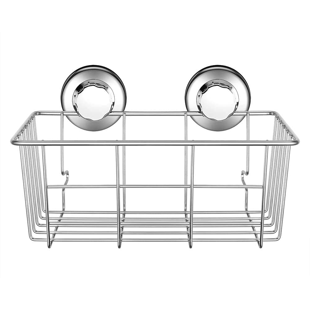 SANNO Suction Shower Caddy Shower Organiser Bathroom Caddy Wall Shelves Kitchen Storage Basket Holder for Gel Holder Bathroom Storage Shampoo, Conditioner - Rustproof Stainless Steel