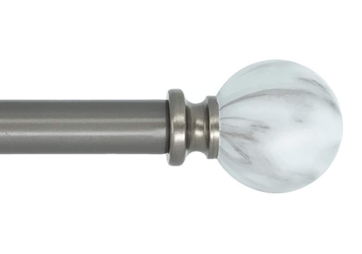 MERIVILLE 1-Inch Diameter Single Window Treatment Curtain Rod, White Marble Ball Finial, 28-inch to 48-inch Adjustable, Gunmetal