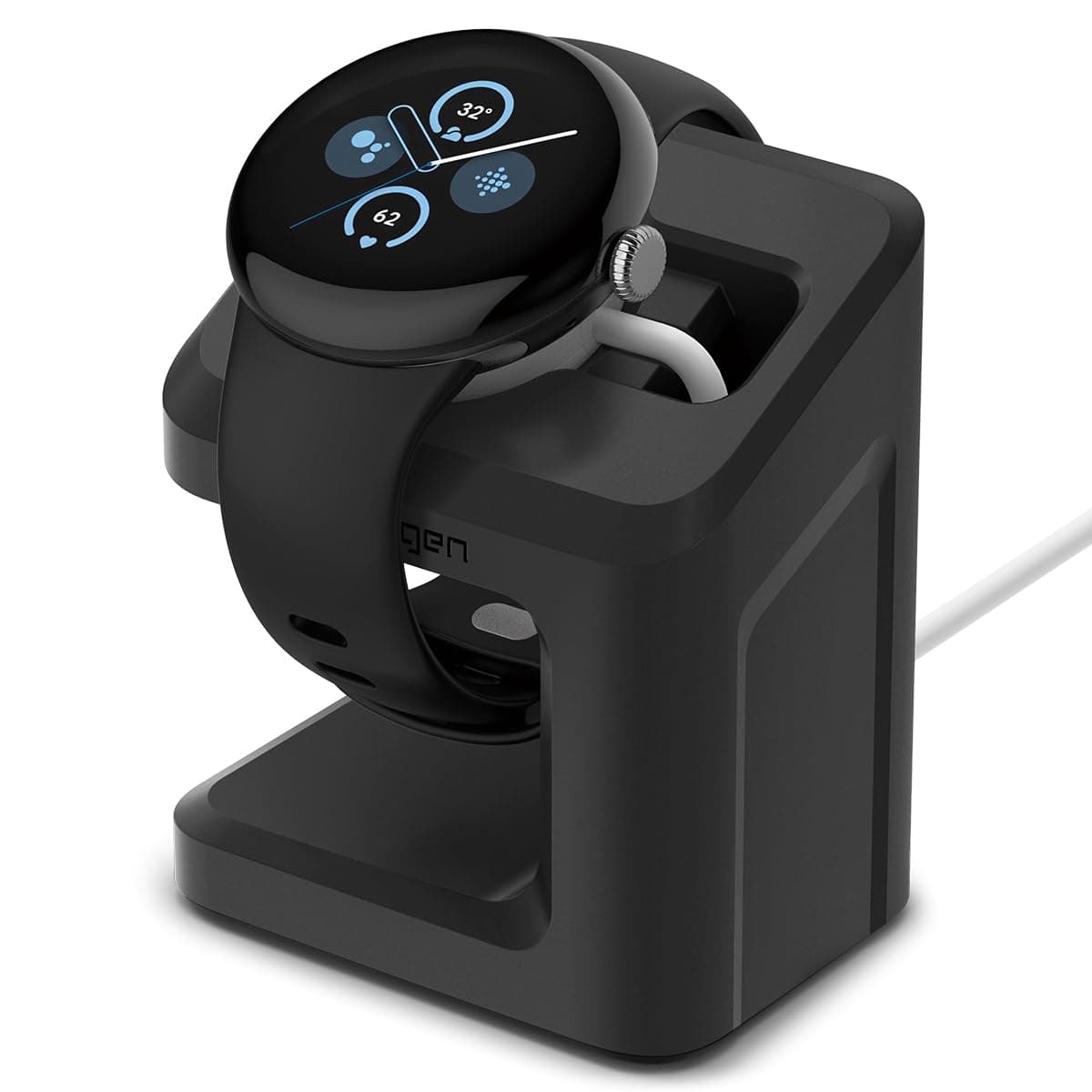Spigen S355 Stand Designed for Google Pixel Watch 3/2 Charger Stand Durable TPU with Non-Slip Stable Base (NOT Compatible with Pixel Watch 1) - Black