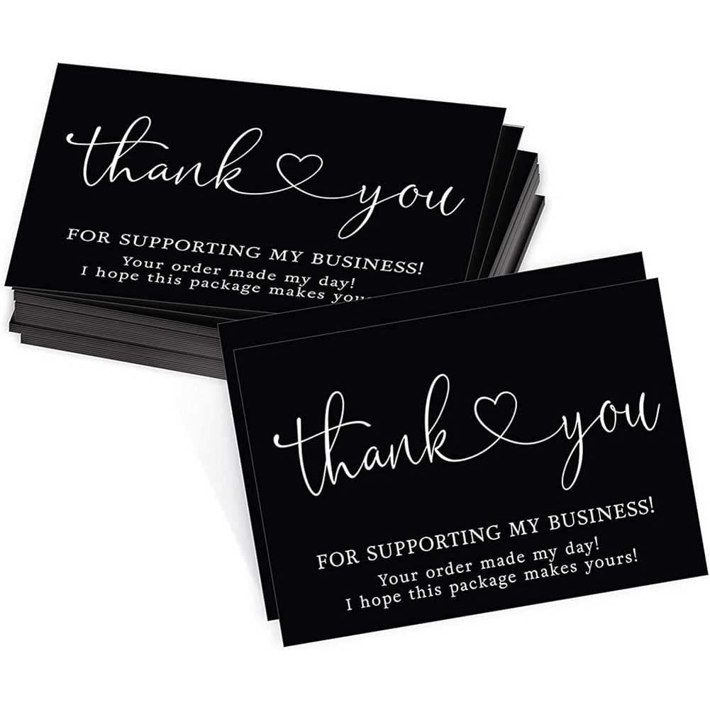 NT-ling 100 Black Thank You for Supporting My Small Business Cards, Small Thank You for Your Order Cards, Thanks Greeting Cards for Retail Store, Handmade Goods, Shop Package Inserts, 2 x 3.5 Inch