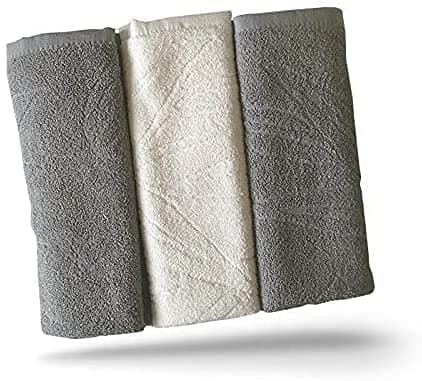 Brooklyn Bamboo Hands Towels for Kitchen Use, Ultra Soft, Organic, Quick Dry and Absorbent - Odor Free and Multipurpose Bamboo Towels Large Size, Pack of 3, Grey and Off White Color