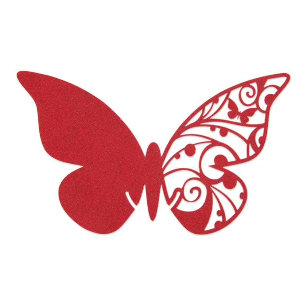 HaimoBurg 100pcs Butterfly Wedding Party Baptism Table Name Place Cards with Glue dots Glass Cup Decoration Wall Decals Sticker (Red)