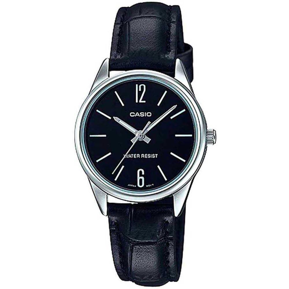 Collection LTP-V005L-1B Classic Women's Quartz Watch with Black Leather Strap and Brass Case Analogue Display