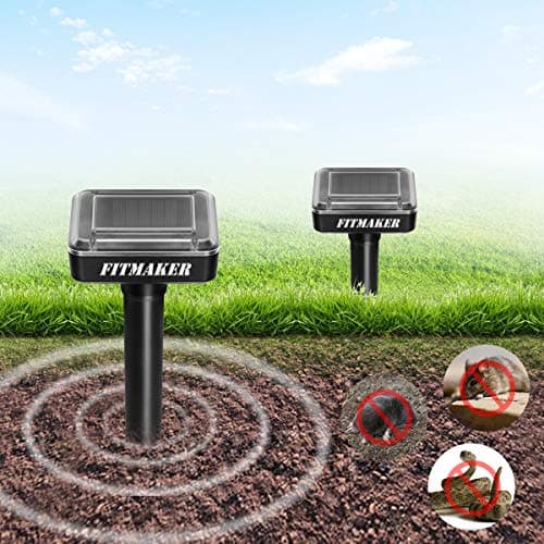 FITMAKER Solar Powered Mole Repellent, Solar Repel Mole, Chaser Mole Gopher Vole Repeller Spikes for Yard Lawn Garden Waterproof (2 Pack)