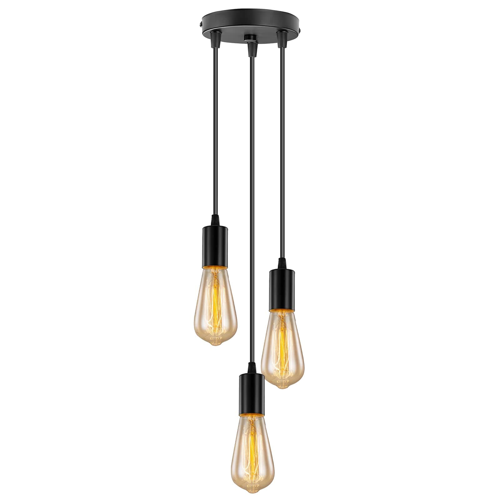 Licperron Black Industrial Pendant Light with 3 Lights,Vintage Farmhouse Hanging Light for Dining Room and Living Room