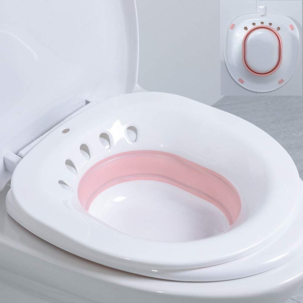 H&W Foldable Squat Free Sitz Bath，Sitz Bath for Toilet Seat，Sitz Bath for Hemorrhoids，Yoni Steam Seat for Women， Postpartum Care Treatment, It is Used to Treat and Relieve Inflammation(Pink)