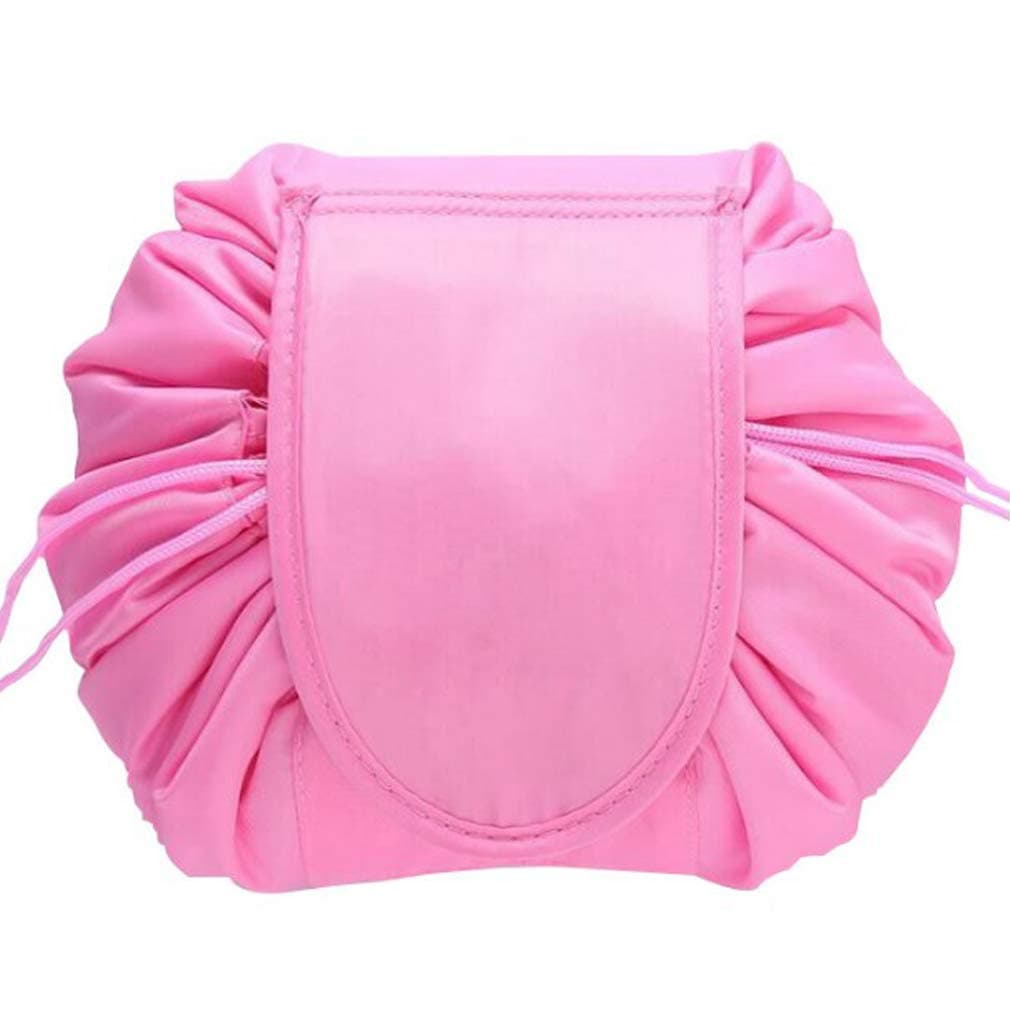 VCO Connections Lazy Cosmetic Bag with Drawstring Large Capacity Makeup Toiletry Bag Portable Storage Quick Pack Waterproof Travel Case for Women (Hot Pink)