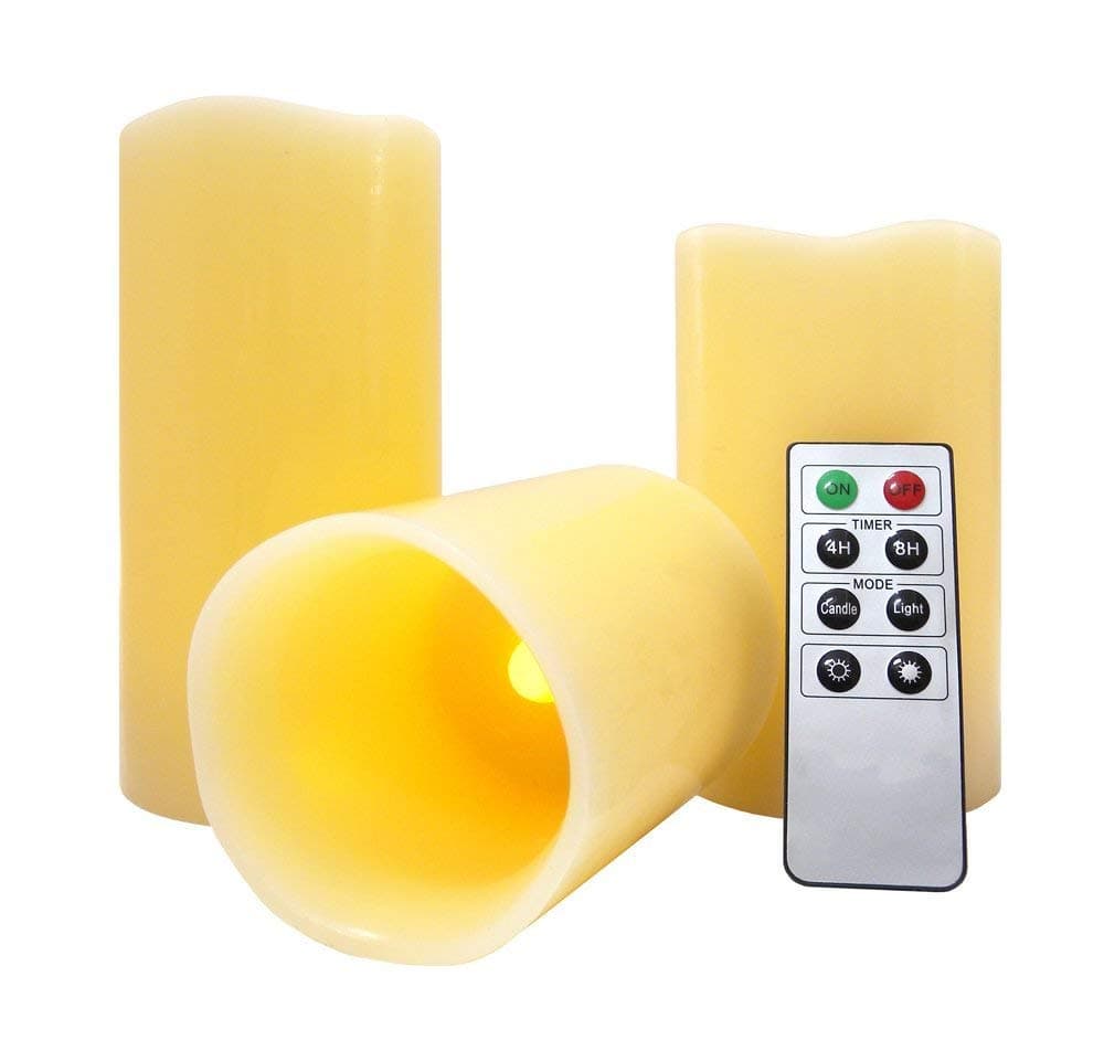 MACNEIL Pack of 3 Battery Operated Remote Control LED Flameless Flickering Wax Drip Effect LED Candles - Perfect for Creating a Special Ambiance at Home - Soothing, Romantic and Enchanting - Complete with 2 Year Guarantee!