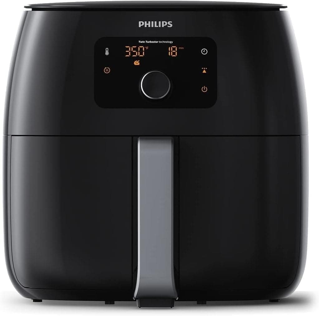 Premium Airfryer XXL, Fat Removal Technology, 3lb/7qt, Rapid Air Technology, Digital Display, Keep Warm Mode, 5 Cooking Presets, HomeID App, Family Sized, Black (HD9650/96)