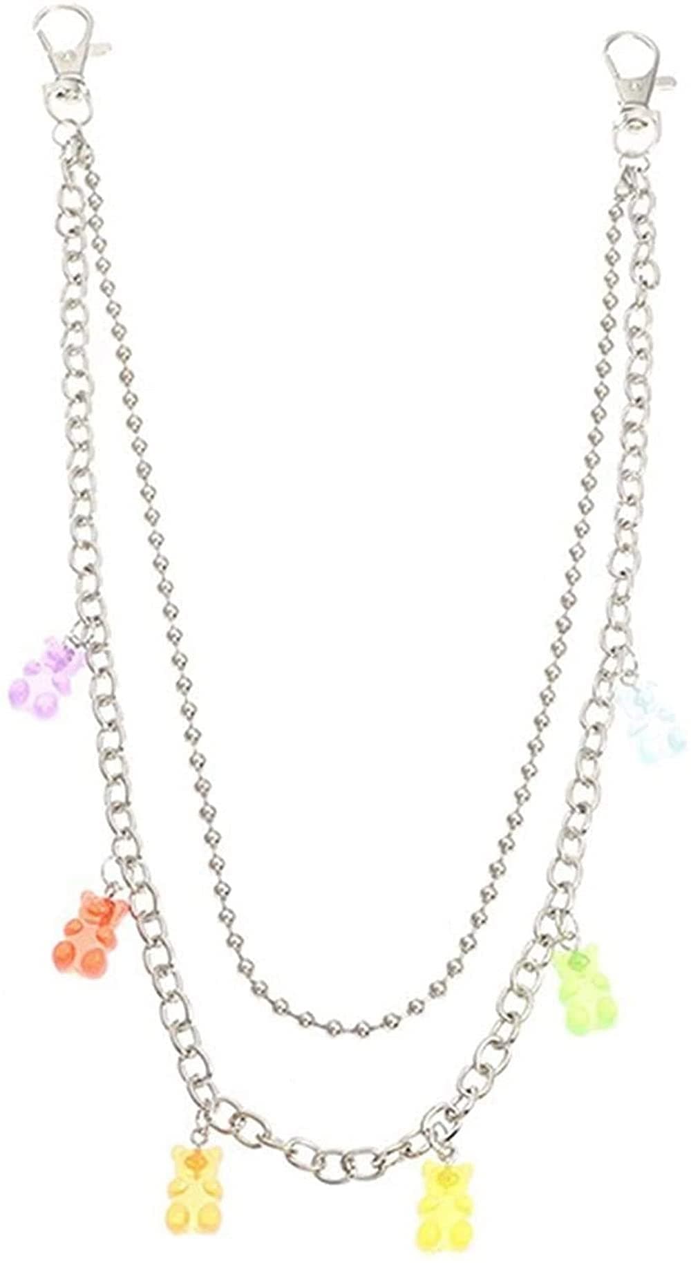 Dorab Multilayer Resin Gummy Bear Pendant Pocket Wallet Chain Hiphop Butterfly Charm Jean Pants Belt Safty Pin Chains Waist Belly Body Chain Trousers Jewelry for Women Girls