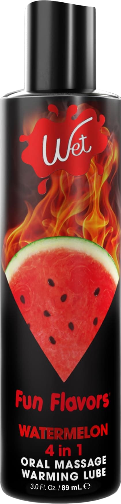 Wet Fun Flavors Juicy Watermelon 4 in 1 Warming Flavored Tasty Lube 3 Fl Oz, Premium Personal Lubricant, Men, Women & Couples, Foreplay & Massage, Paraben Free, Gluten Free, Stain Free, Sugar Free