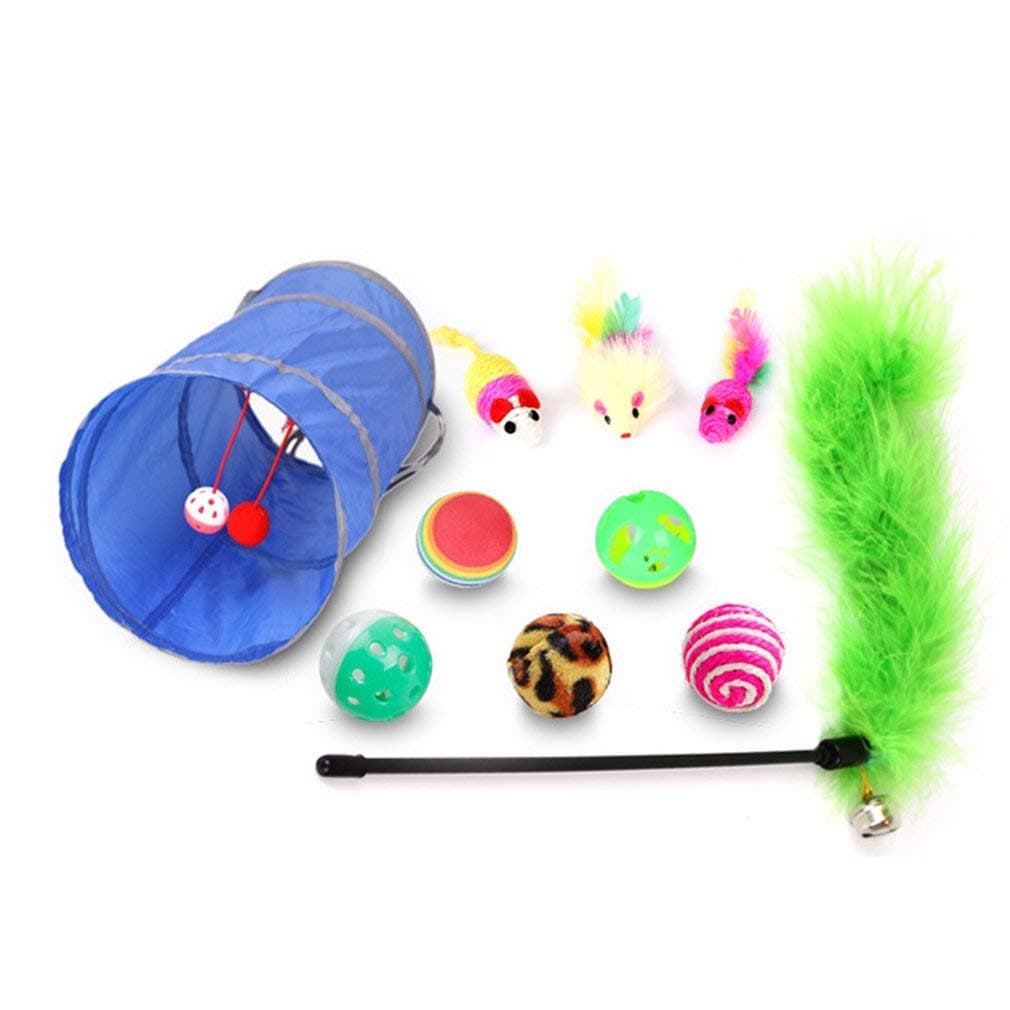 Mumoo Bear Cat Toys Kitten Toys Assortments, Variety Pack for Cat Tunnel, Bell Crinkle Balls, Feather Wand, Cat Teaser Toy, Cat Toys Set