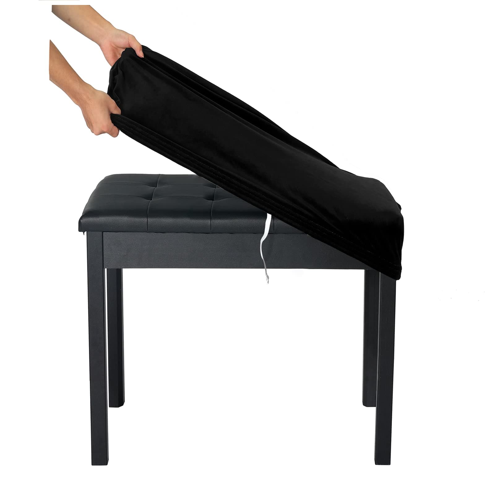 SINOSSO Soft Velvet Piano Bench Cover, (20"- 26.5") L x (11.8"- 15.7") W Rectangle Stretch Washable Stool Upholstered Protector Slipcover, (S, Black)