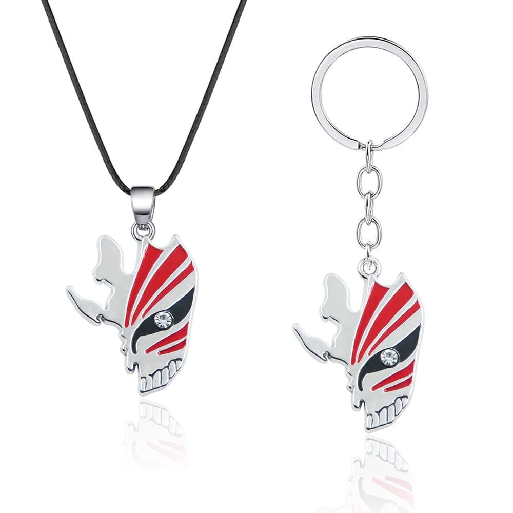 FunBoatIchigo Hollow Mask Necklace Keychain Set - Ichigos Soul Reaper Badge Chain - Anime Cosplay Gifts for Women Men and Fans