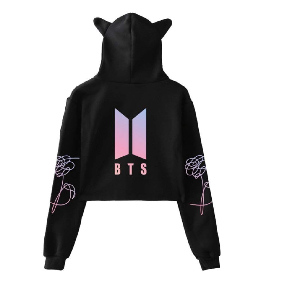 FridayLead Love Yourself Hoodie Kpop Long Sleeve Cropped Hoodies Pink Printing Women Cat Hooded Pullover Crop Tops Clothes