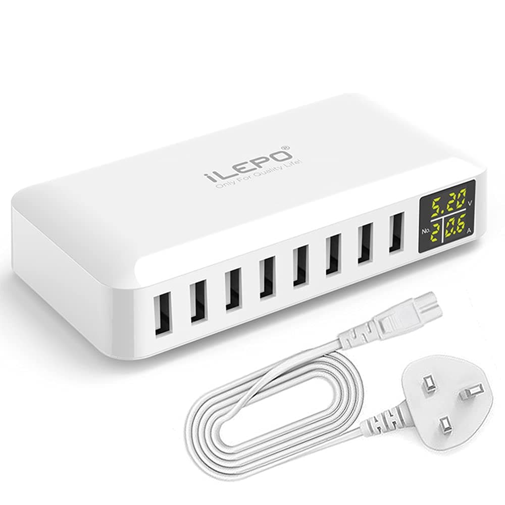 OUNA 8 Ports Smart USB r 50W 8A Multi Port USB Hub wi L Display Fast Charging Wall r Power Adapter wi 4ft Long Power Cord