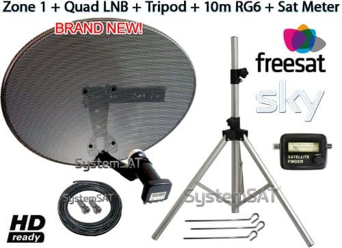 Zone 1 Portable Satellite Dish Kit Tripod Quad LNB & Sat Finder - SystemSat