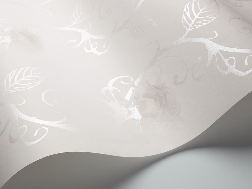 Rose 2796 Non-Woven Wallpaper Delicate Grey and Silver Roses on Antique White