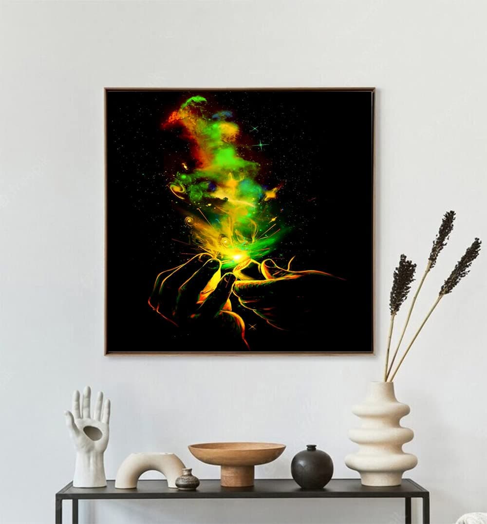 VERRE ART Printed Framed Canvas Painting for Home Decor Office Wall Studio Wall Living Room Decoration (14x14inch Wooden Floater) - Light It Up!